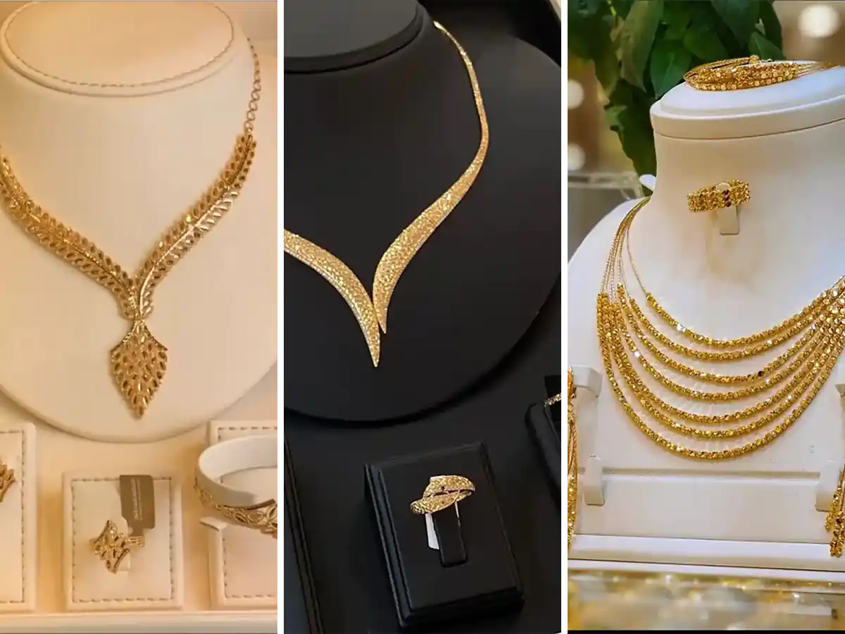 سرویس طلا لاکچری سرویس طلا ظریف سرویس طلا سفید قیمت سرویس طلا عروس ۱۴۰۲ سرویس طلا بدون نگین