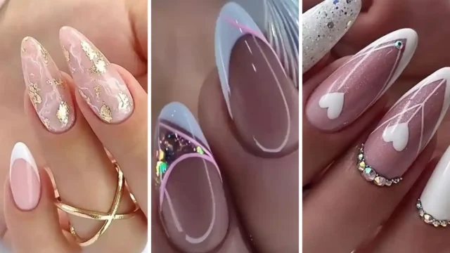 طراحی فرنچ سفید ناخن ترکیب شده با نگین‌های ظریف برای جلوه‌ای مجلل و خاص