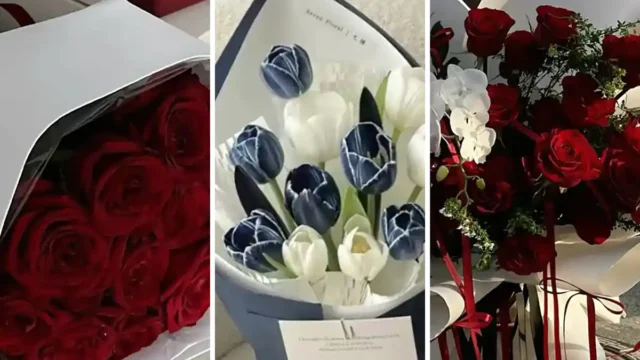 تزیین دسته گل | مدل تزیین حرفه‌ای با کاغذ کرافت و رنگی برای مناسبت‌ها
