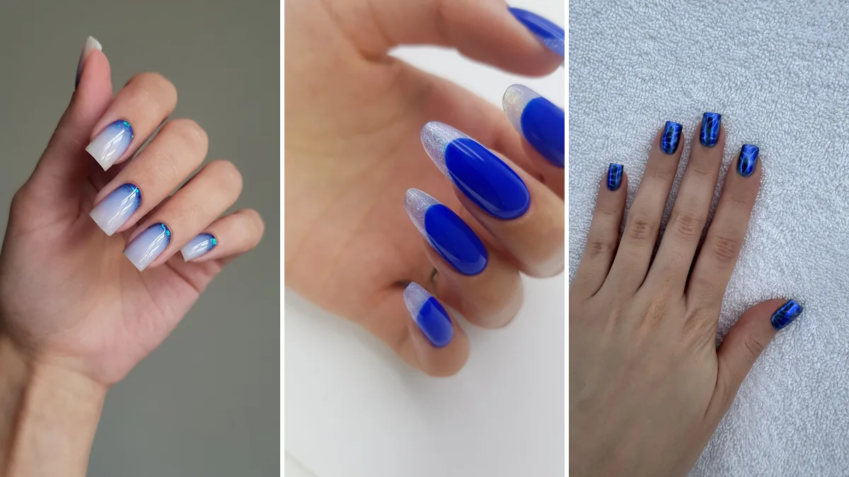 کلاژ سه مدل طرح ناخن آبی یخی